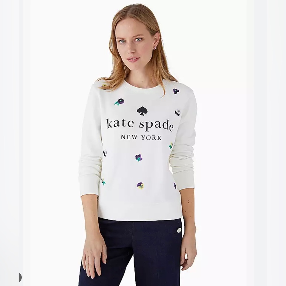 kate spade white logo sweatshirt with multicolor accents - Picture 1 of 5